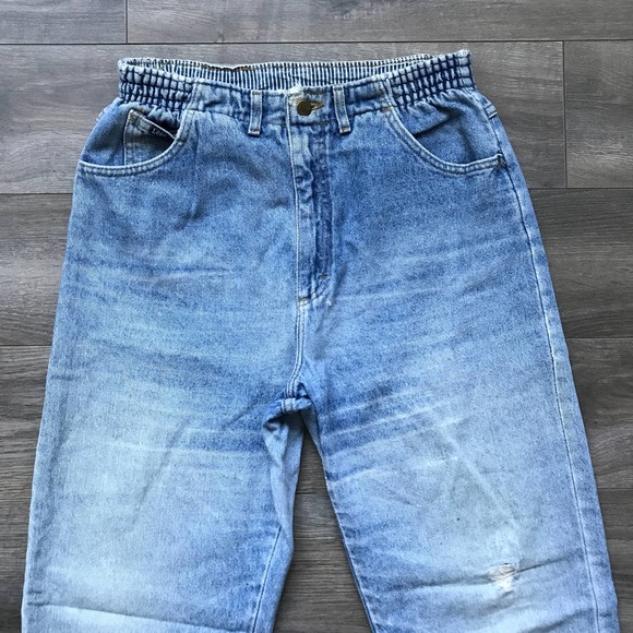 Vintage 80s Lee Jeans Medium Wash Stretch Waist Jeans | Made in USA | 12 Long - Picture 2 of 6